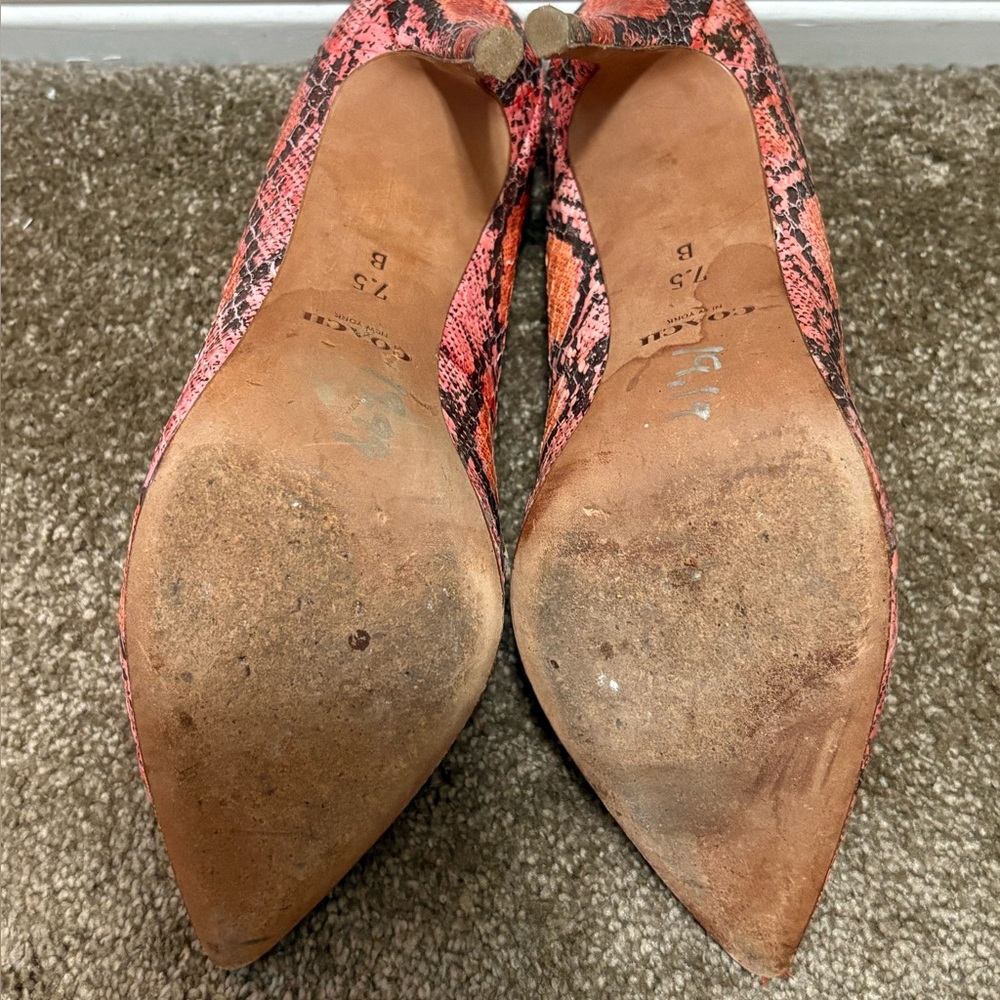 Coach Two Tones Orange and Pink Snakeskin Women's Heels - Picture 7 of 7